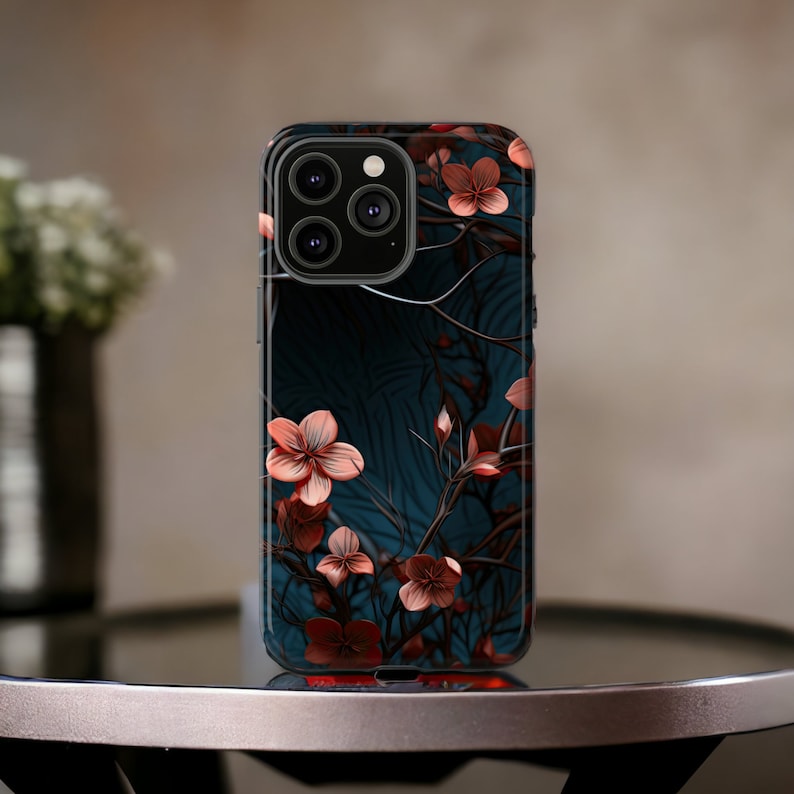 3d Red Flower Tough Phone Case, Floral Phone Cover, Christmas Trendy Aesthetic Phone Cover, Impact Resistant / Fit for iPhone 15, 14, 13, 12