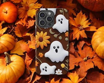 Halloween Ghost Print Tough Phone Case, Spooky Phone Cover, Trendy Aesthetic Phone Cover / For iPhone 15, 14, 13, 12, 11, Samsung Case