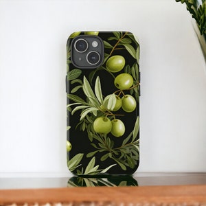 Olive Branches Tough Case, Green Botanical Phone Case, Floral Aesthetic Phone Cover / For iPhone 15, 14, 13, 12, 11, Samsung Cases, MagSafe