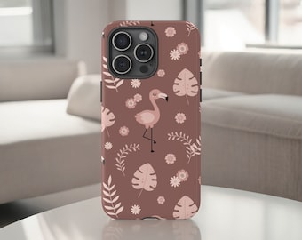Pink Flamingo Tough Phone Case, Tropical Cover, Botanical Floral Case, Luxury Phone Case / iPhone 16, 15, 14, 13, 12, 11, Samsung, MagSafe