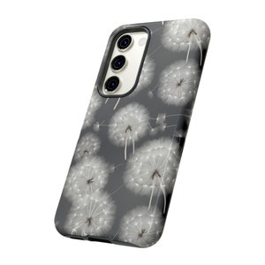 Dandelions Tough Phone Case, Floral Phone Cover, Gray Flowers Trendy Phone Case, Impact Resistant / For iPhone 15, 14, 13, 12, 11, Samsung
