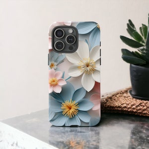 3d Pastel Flowers Tough Phone Case, Wildflowers Case, Floral Art Aesthetic Luxury Phone Cover / iPhone 15, 14, 13, 12, 11, Samsung, MagSafe