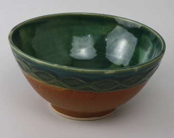 Green and Brown Carved Bowl