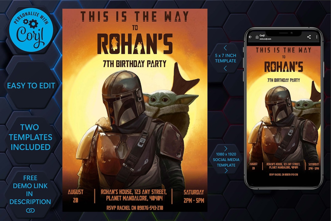 Mandalorian Birthday Invitation Template Mandalorian - Etsy