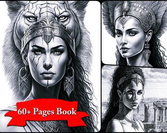 Egyptian Goddesses, headdresses Coloring Pages for Mindful Stress Relief | Highly Detailed Illustrations in PDF Digital Download