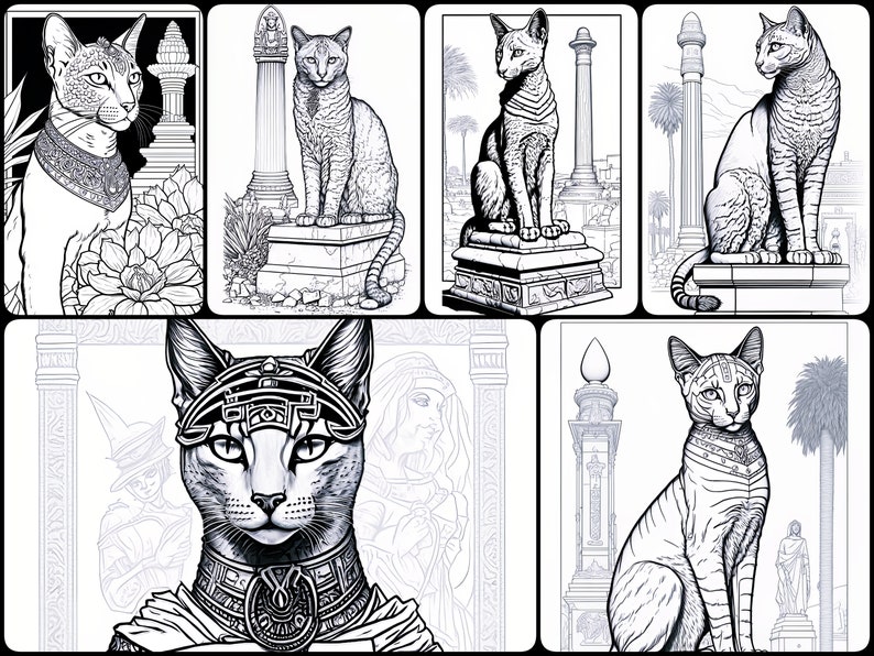 Egyptian Cat Goddess Coloring Pages Adults, Printable Cat and Kitten