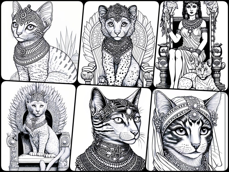 Egyptian Cat Goddess Coloring Pages Adults, Printable Cat and Kitten