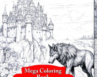 Wolf in Front of a Castle Coloring Book for Fans of Fantasy and Adventure, Coloring Pages for Adults, Relaxation,Stress Relief coloring book