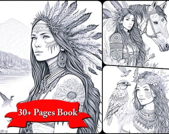 Boho Nativity Girl: A Hand Drawn Christmas Coloring Book, Boho Coloring Book, Nativity Girl Coloring Page, Native American Coloring Pages