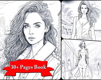 Hot Girls Coloring Book: Portrait Illustrations of Fashionista Coloring Book - Instant PDF Download, Grayscale Coloring, Adult Coloring Book