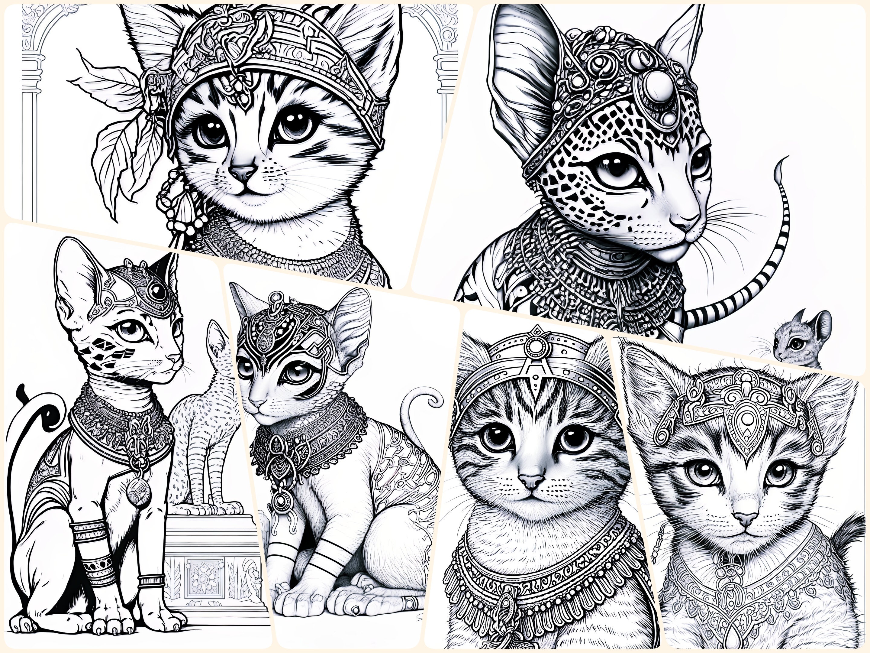 Mythical Egyptian Cat Goddess Coloring Pages for Adults and Kids ...