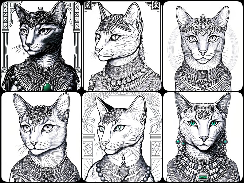 Egyptian Cat Goddess Coloring Pages Adults, Printable Cat and Kitten