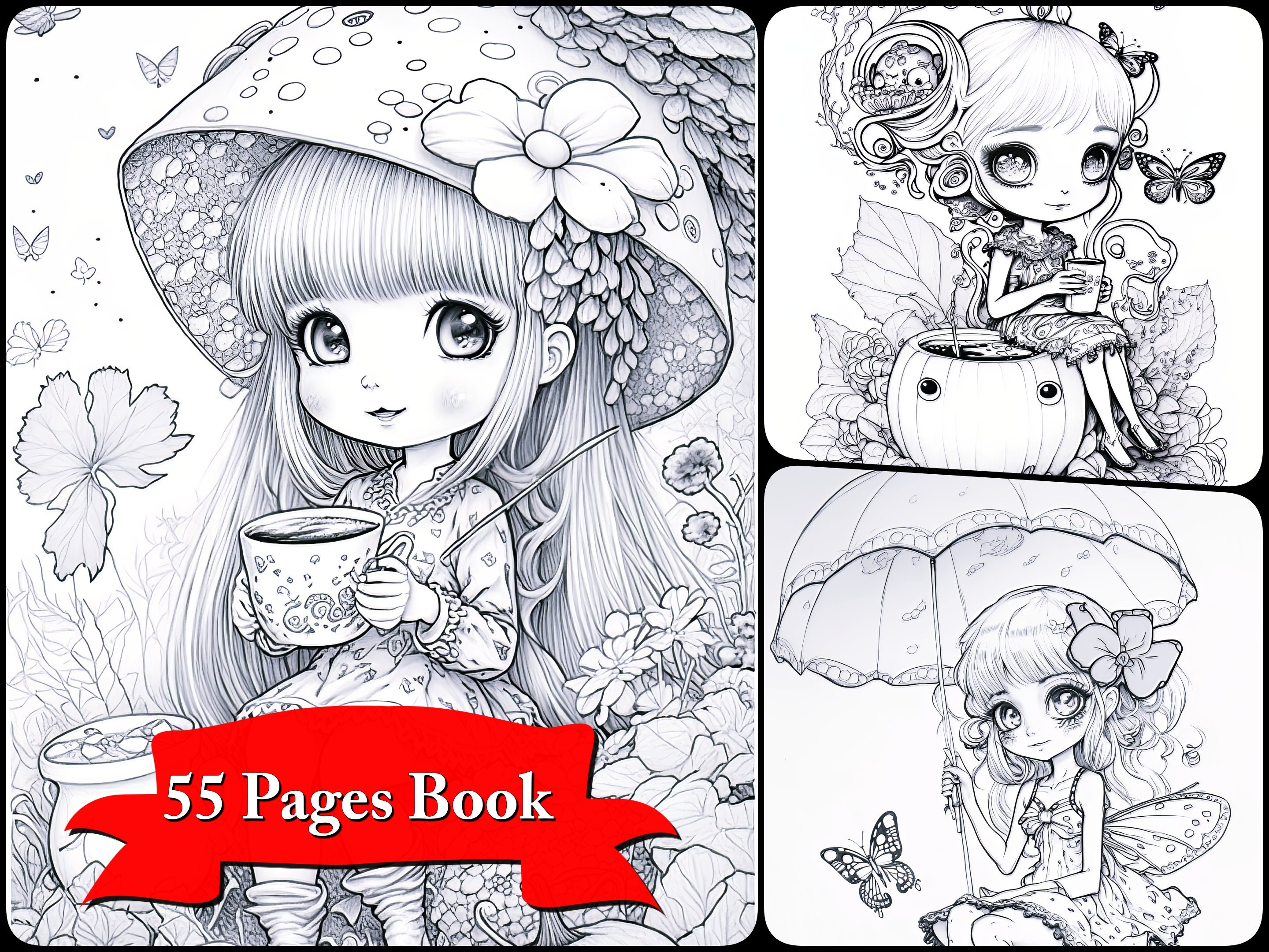 Anime Coloring Book: A Japanese Manga Coloring Book for Kids and Adults  with Cute Chibi Anime Characters and Fantasy Scenes for Anime Lovers