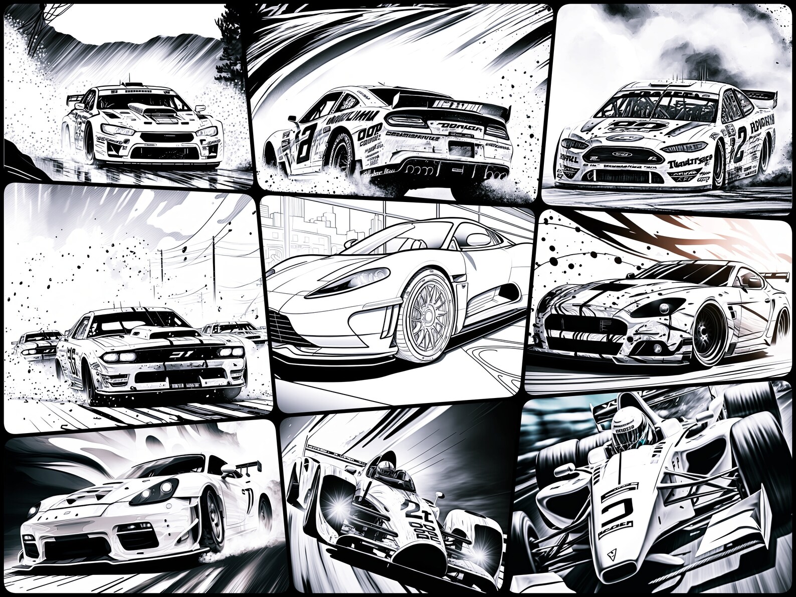 Race Car Coloring Pages for Adults:printable Sheets to Color - Etsy