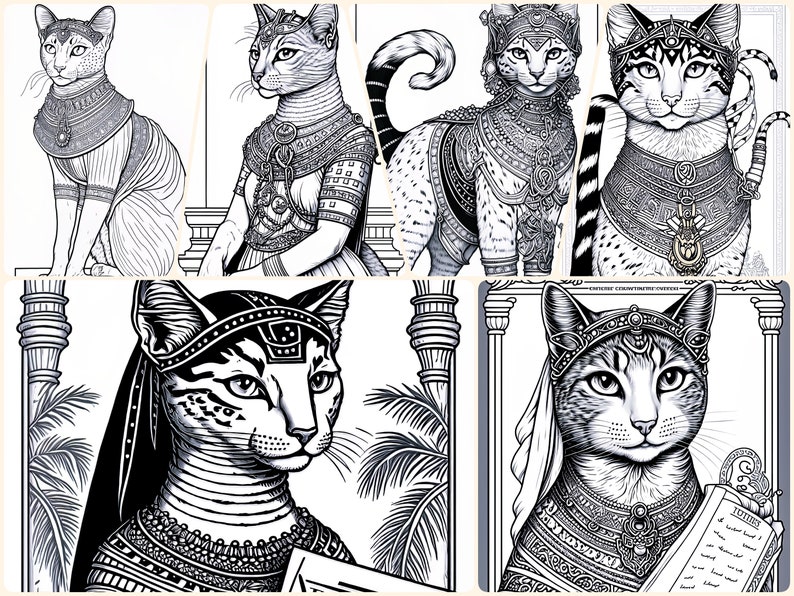 Egyptian Cat Goddess Coloring Pages Adults, Printable Cat and Kitten