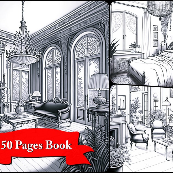 Interior Design Coloring Book Etsy