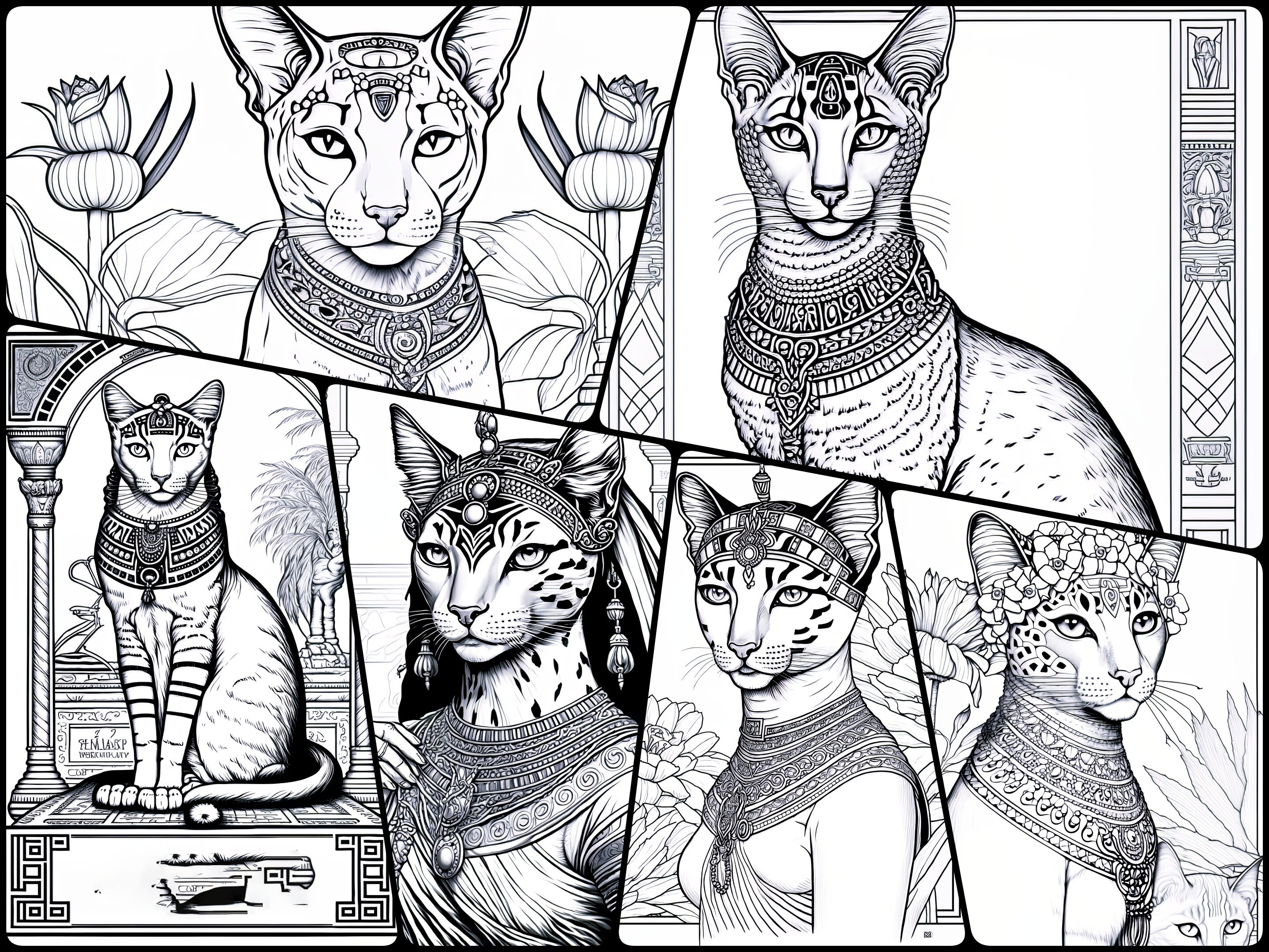 Egyptian Cat Goddess Coloring Pages Adults, Printable Cat and Kitten