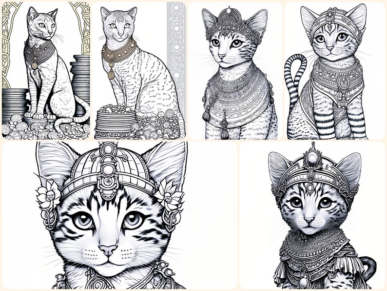 Mythical Egyptian Cat Goddess Coloring Pages for Adults and Kids ...