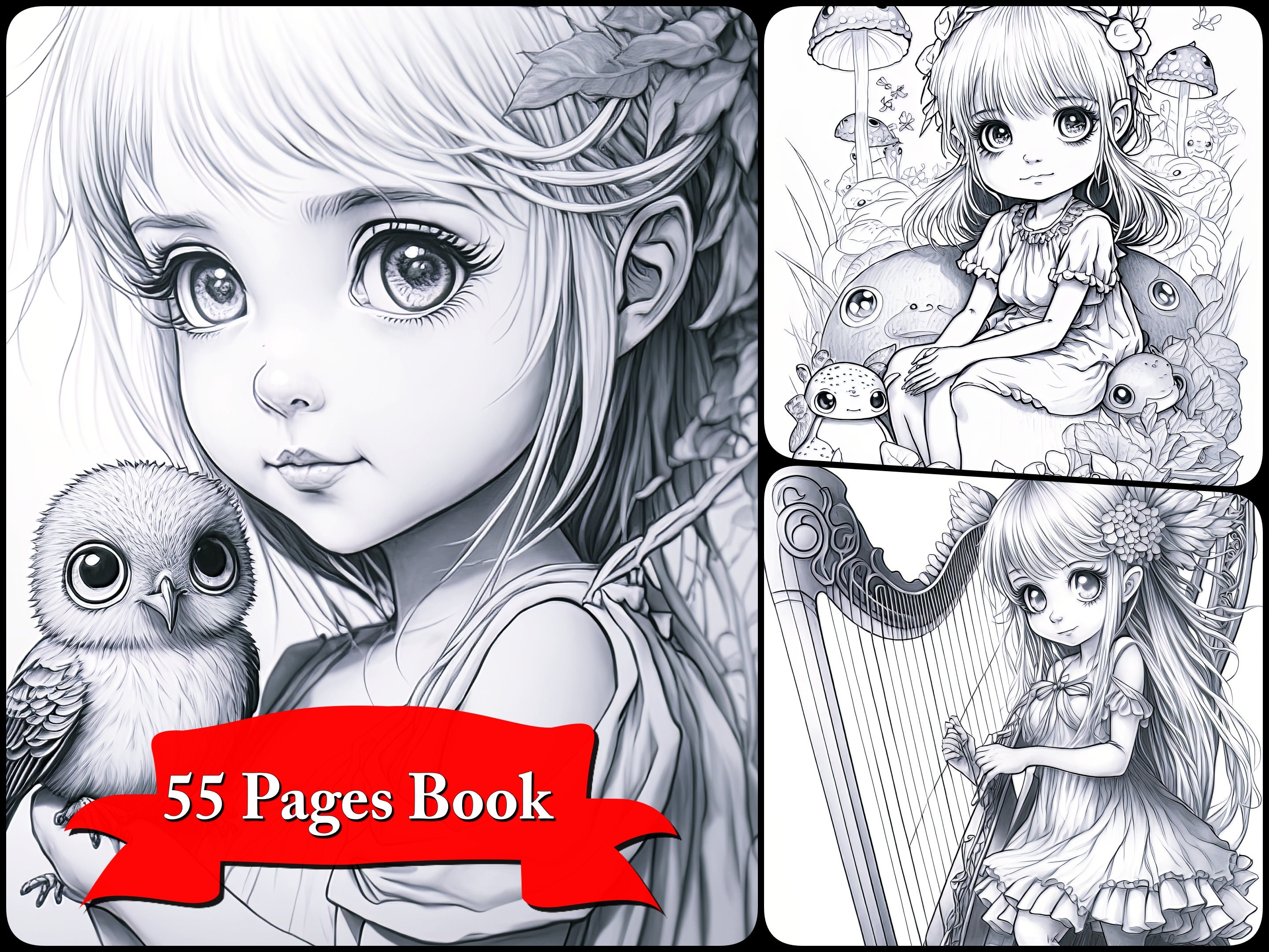 Anime Coloring Book: A Japanese Manga Coloring Book for Kids and Adults  with Cute Chibi Anime Characters and Fantasy Scenes for Anime Lovers