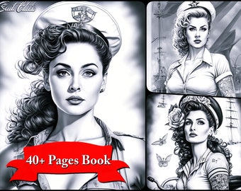 80's Fashion Woman Artistic Coloring Book for Adults Stress Management and Art therapy Coloring book for girls, digital ladies for coloring.