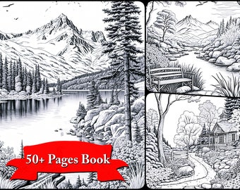 Nature-Inspired Mindfulness Coloring Book for Adult: with 50 Landscape  nature coloring pages, adult coloring books for anxiety and depression, VOL7 by Med publish