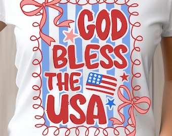 God Bless The USA Png, Patriotic Coquette Png, Vintage America Png, July 4th Shirt Png, Independence Day Png, Girly American Png