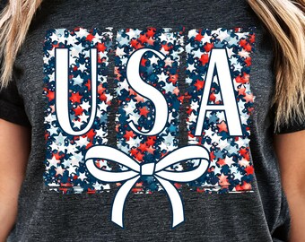 USA Patriotic Stars Coquette Bow Png, 4th Of July Png, Retro America Png, America Stars Coquette Bow Png, Independence Day Png