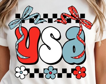 4th Of July Png, Retro Usa Png, Usa Checkered Png, Coquette Bow Usa Png, Red White And Blue Png, Patriotic Png, Sublimation Design