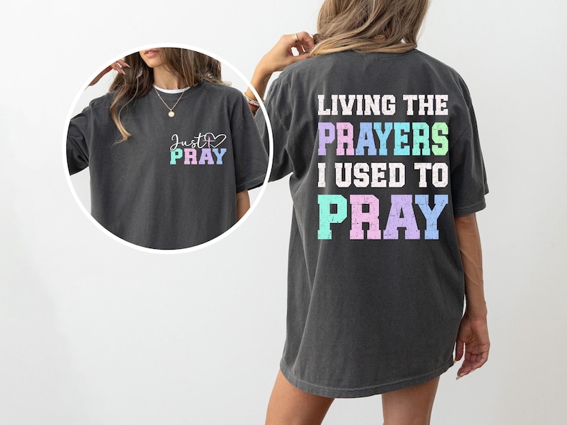living the prayers png, faith png,christian women's shirt design