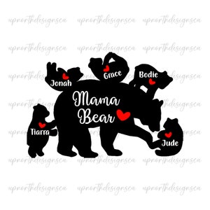 Mama Bear Png With 5 Cubs, Personalized Mama Of 5 Png, 5 Kids Names Png, Mama Bear Diy