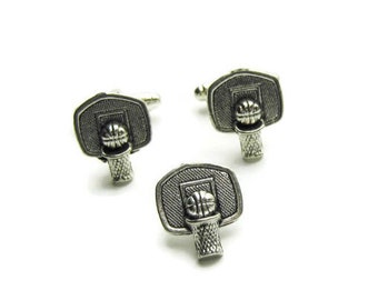 Basketball  Cufflinks And Tie Tack Set, Basketball Net Cufflinks And Tie Tack Set, Sports Cufflinks, Basketball Fan Cufflinks, Gifts For Men