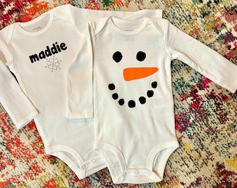 Snowman and Custom Name Snowflake Onesies