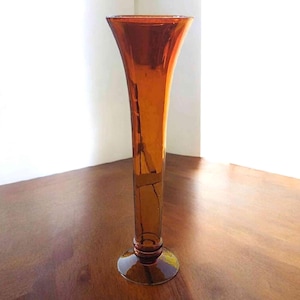 MCM amber/gold footed vase. 16.5&quot; tall