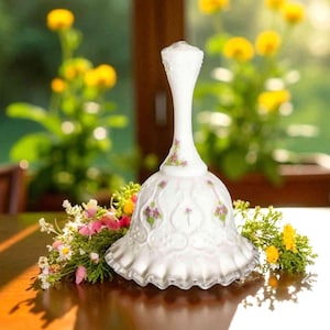 Vintage Fenton milk glass bell. 1970&#39;s, hand painted and signed.