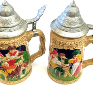 German Ceramic Beer Stein w/ Pewter Lid