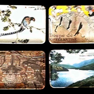 Set of four melamine scenic trays. 4&quot; x 6&quot;. Made in Italy