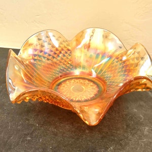 Vintage Imperial Glass marigold diamond file pattern bowl, carnival glass