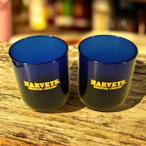 2 Baileys Irish Cream  cobalt blue low ball glasses