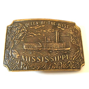 Queen of the West Belt Buckle.  Mississippi River Steamboat. Solid Brass.