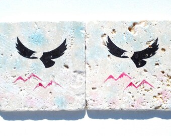 Cabin decor coasters, travertine