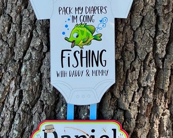 Fishing baby door hanger , hospital door hanger, personalized boy name, newborn announcement
