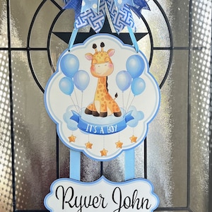 Giraffe boy door hanger, Personalized baby name, Newborn hospital announcement, Please read the description