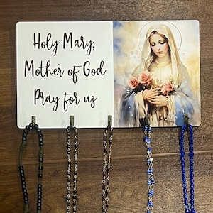 Saint Mary rosary wall hanger , Catholic gift , key holder, rosaries holder.