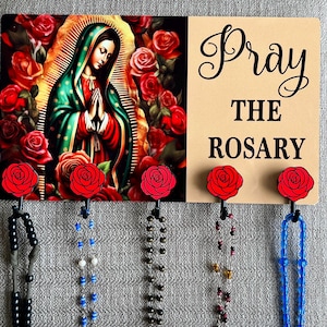 Our Lady of Guadalupe  rosary wall hanger , Catholic gift , key holder, rosaries holder.