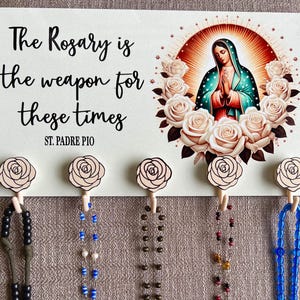 Our Lady of Guadalupe rosary wall hanger , Catholic gift , key holder, rosaries holder.