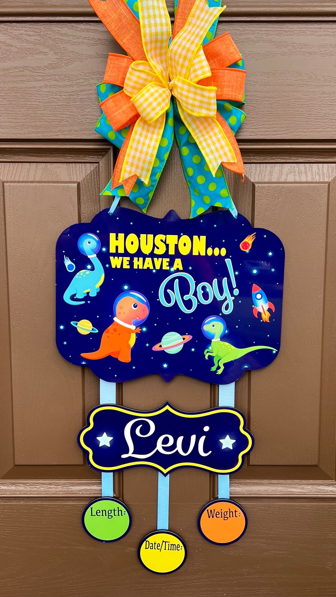 Space Dinosaurs Baby Boy Door Hanger, Hospital Door Hanger