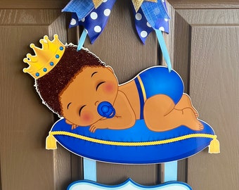 Prince  baby boy , African American baby door hanger, personalized baby name, newborn hospital announcement. Please read the description