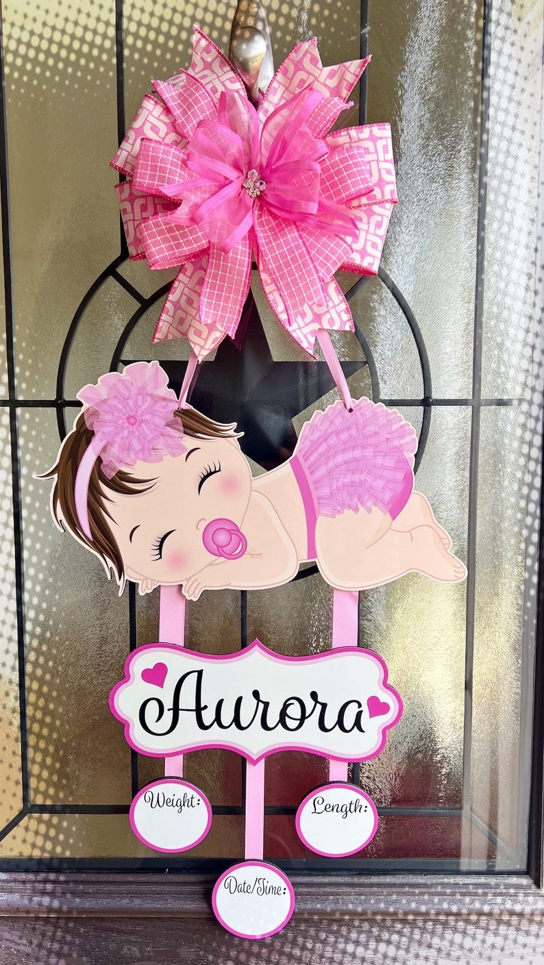 Baby Girl Door Hanger Hospital Door Hanger Personalized Baby Etsy