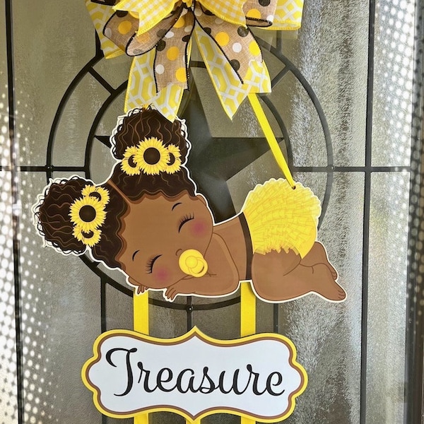 Baby girl door hanger sunflowers , hospital door hanger, personalized baby girl name, newborn announcement