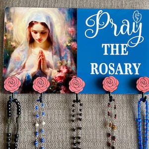Saint Mary rosary wall hanger , Catholic gift , key holder, rosaries holder.